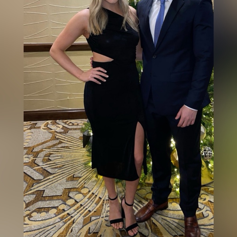 Black Formal Dress with Side slit, one shoulder